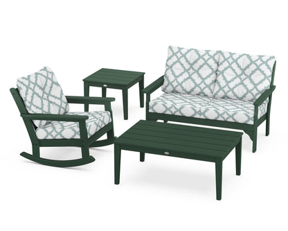 POLYWOOD® Vineyard 4-Piece Deep Seating Rocker Set in Green / Trellis Glacier Spa