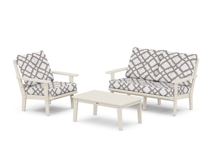 POLYWOOD® Oxford 3-Piece Deep Seating Set with Loveseat in Sand / Trellis Grey Mist