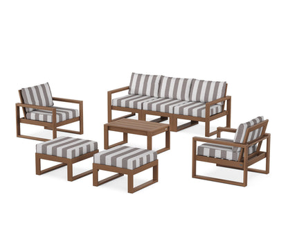 POLYWOOD® EDGE Sectional 8-Piece Lounge Sofa Set in Teak / Cabana Stripe Grey Mist