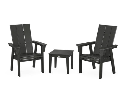POLYWOOD® Modern 3-Piece Curveback Upright Adirondack Chair Set in Black