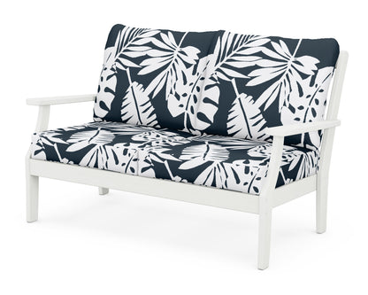 POLYWOOD® Braxton Deep Seating Loveseat in Vintage White / Leaf Marine Indigo