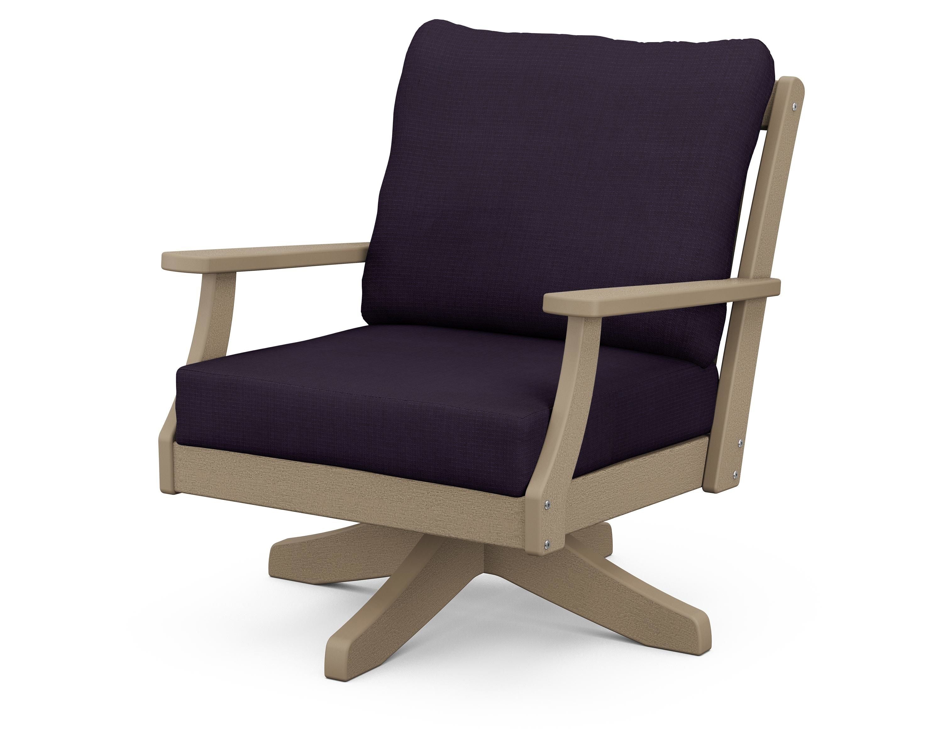 POLYWOOD® Braxton Deep Seating Swivel Chair in Vintage Sahara / Navy Linen