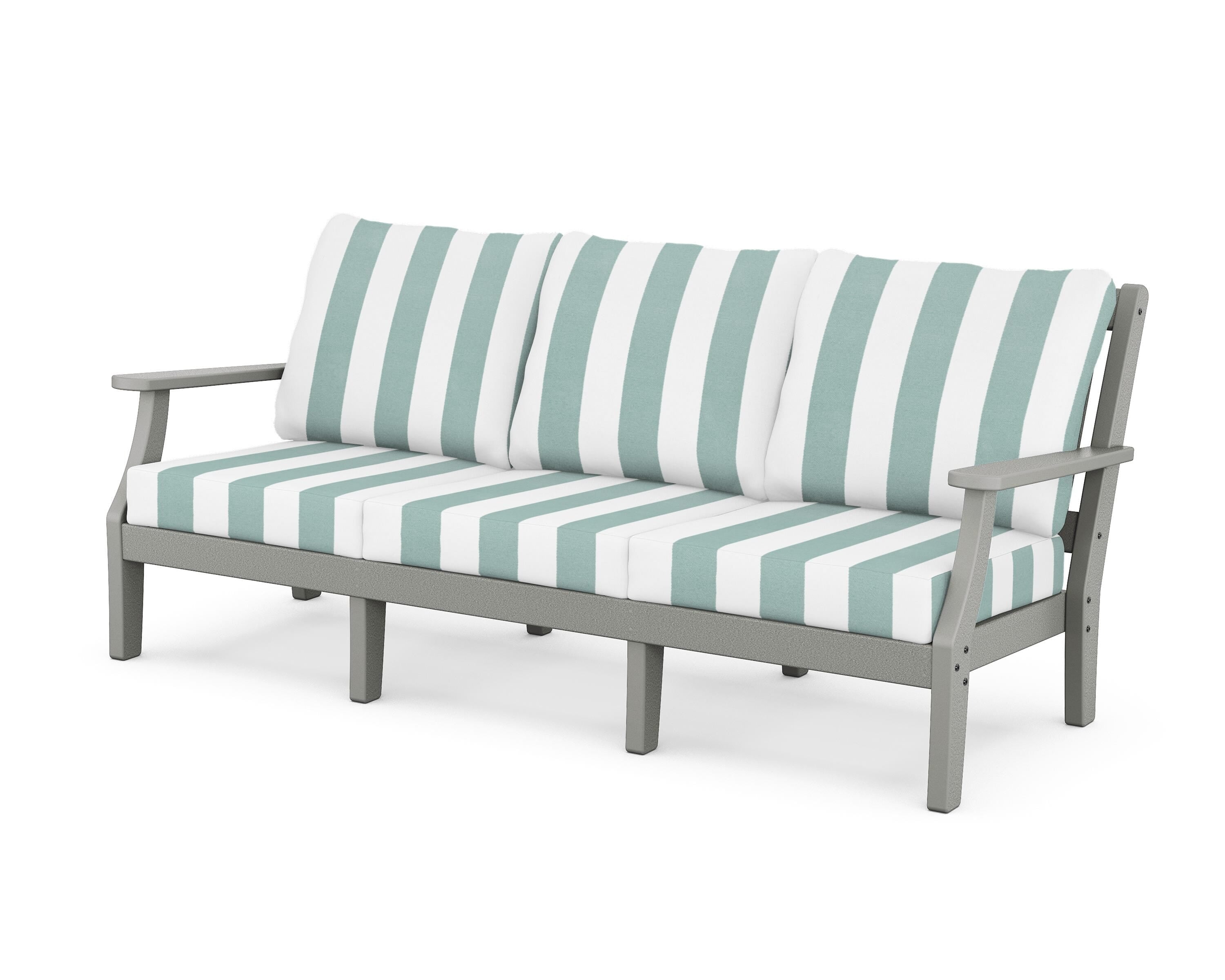 Martha Stewart by POLYWOOD® Chinoiserie Deep Seating Sofa in Slate Grey / Cabana Stripe Glacier Spa