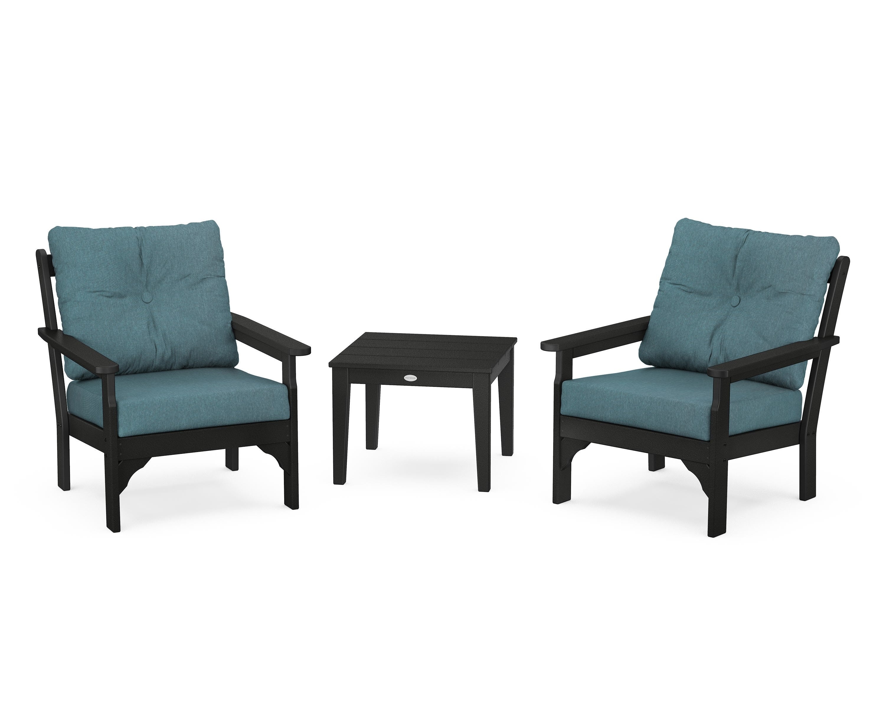 POLYWOOD® Vineyard 3-Piece Deep Seating Set in Black / Ocean Teal