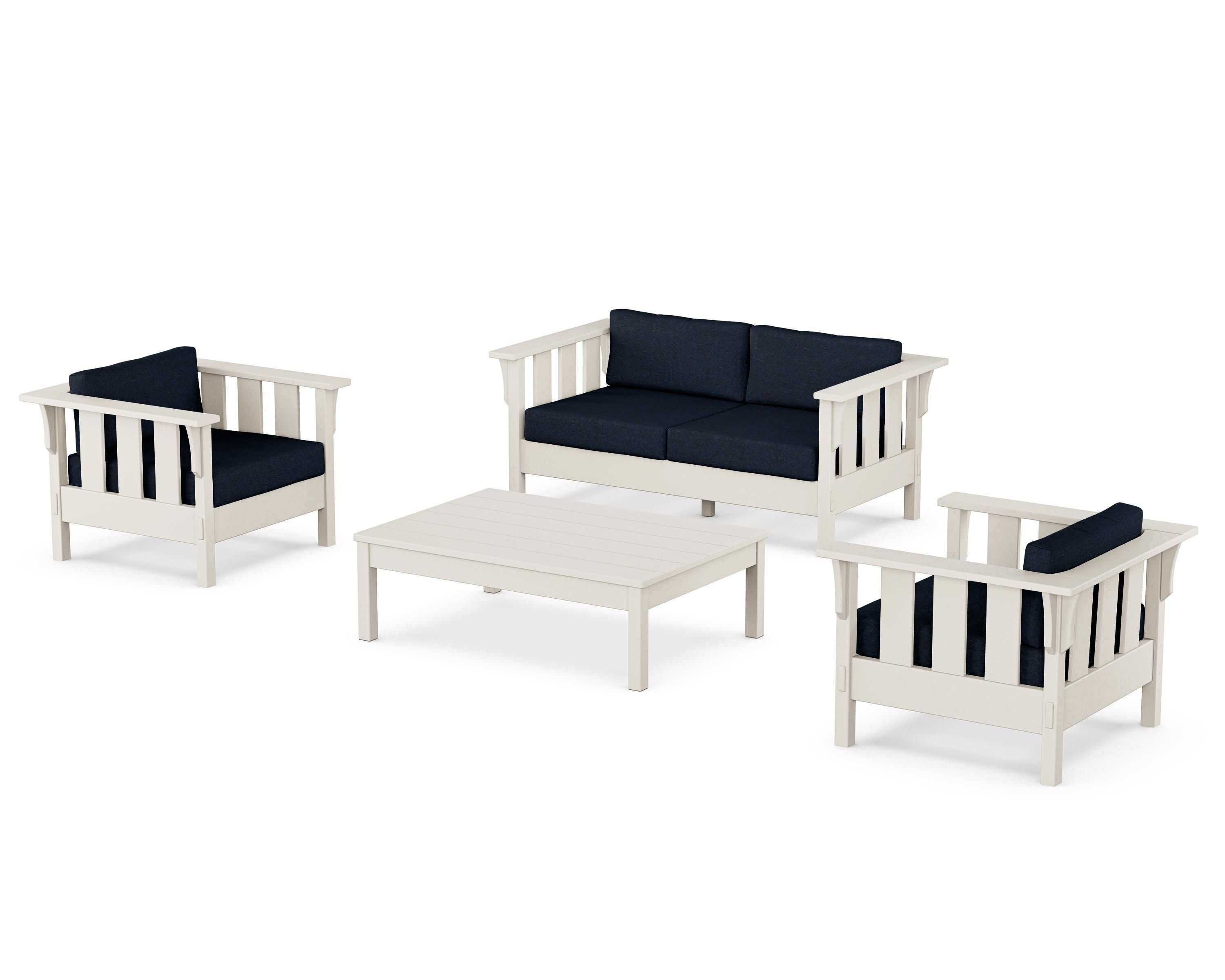Martha Stewart by POLYWOOD® Acadia 4-Piece Deep Seating Set with Loveseat in Sand / Marine Indigo