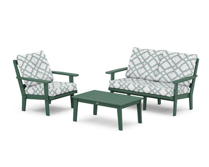 POLYWOOD® Prairie 3-Piece Deep Seating Set with Loveseat in Green / Trellis Glacier Spa