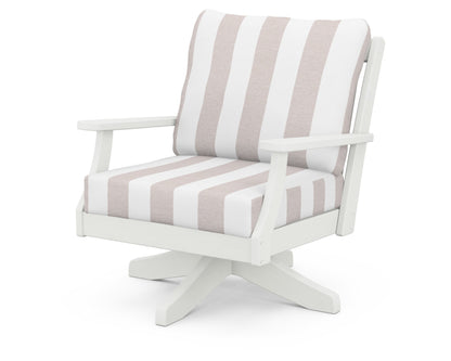 POLYWOOD® Braxton Deep Seating Swivel Chair in Vintage White / Cabana Stripe Dune Burlap