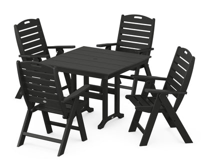 POLYWOOD® Nautical Folding Highback Chair 5-Piece Farmhouse Dining Set in Black