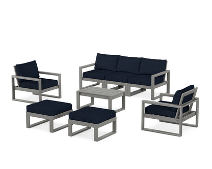POLYWOOD® EDGE Sectional 8-Piece Lounge Sofa Set in Slate Grey / Marine Indigo