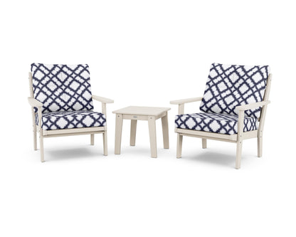 POLYWOOD® Lakeside 3-Piece Deep Seating Chair Set in Sand / Trellis Navy