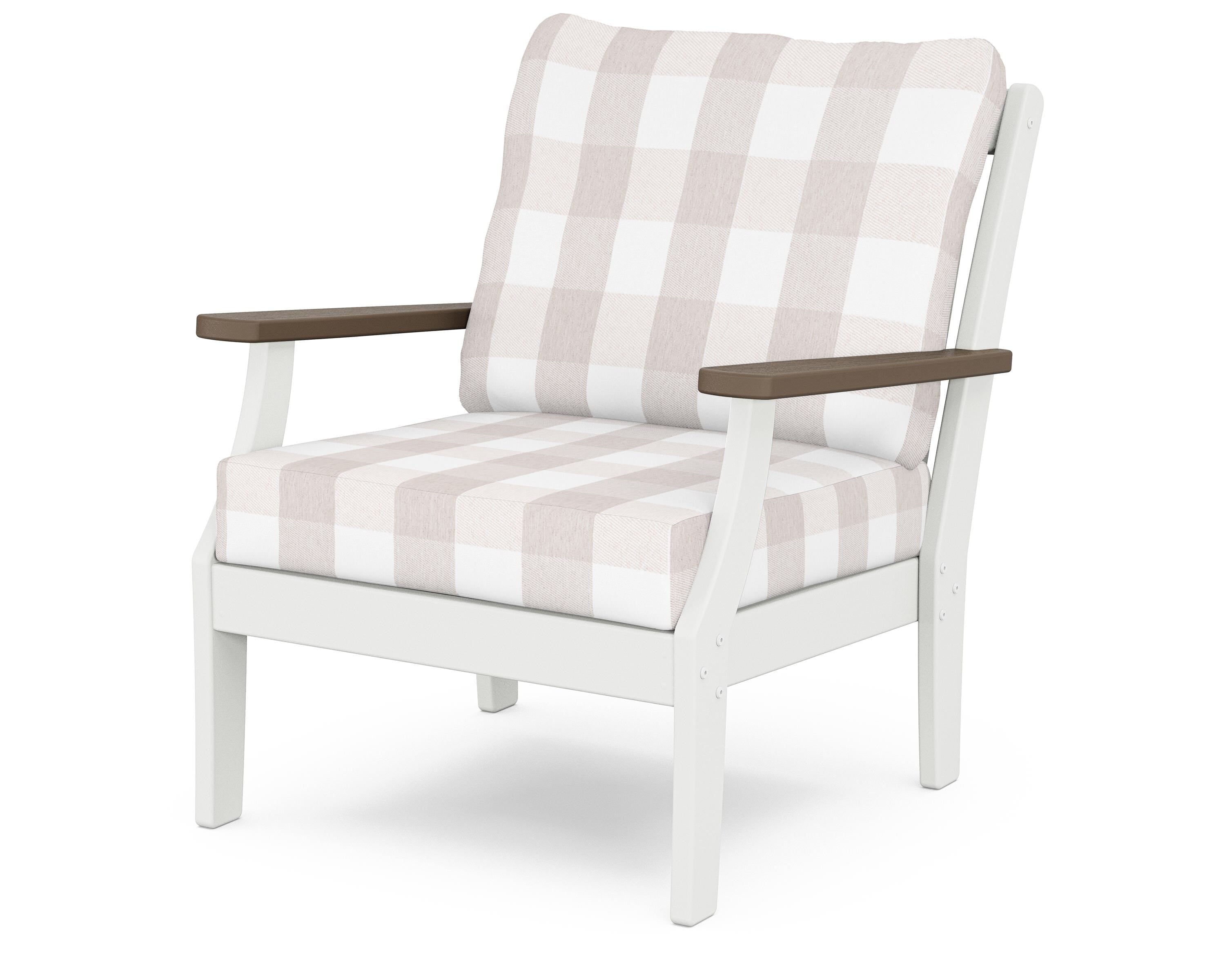 POLYWOOD® Braxton Deep Seating Chair in White / Kona / Buffalo Plaid Dune Burlap