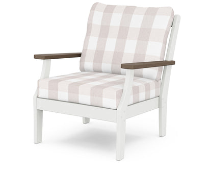 POLYWOOD® Braxton Deep Seating Chair in White / Kona / Buffalo Plaid Dune Burlap