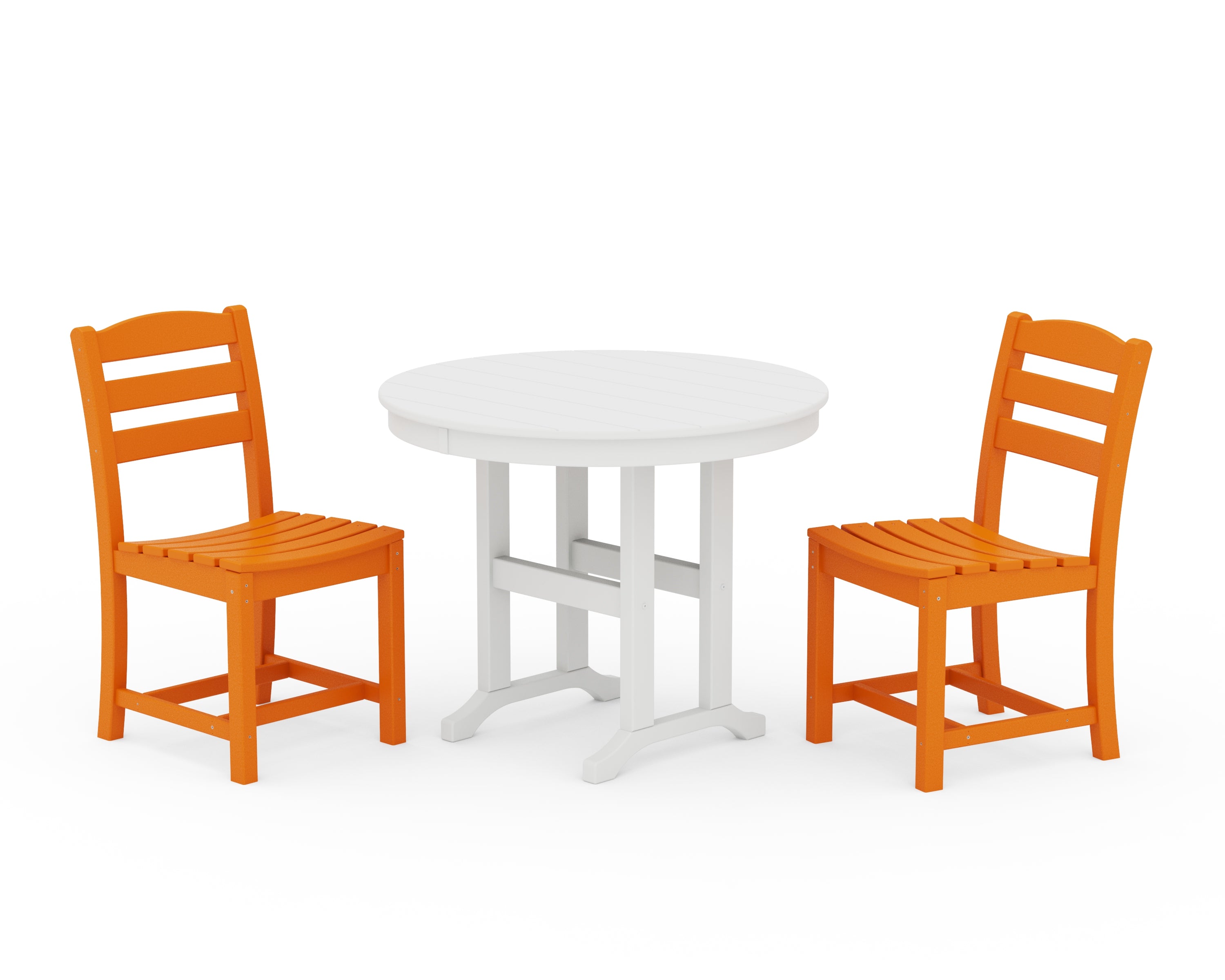 POLYWOOD® La Casa Café Side Chair 3-Piece Round Dining Set in Tangerine / White