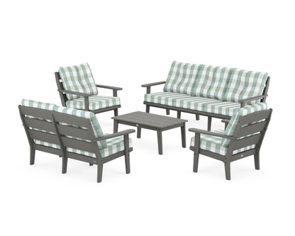 POLYWOOD® Lakeside 5-Piece Lounge Sofa Set in Slate Grey / Buffalo Plaid Glacier Spa