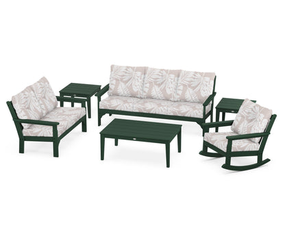 POLYWOOD® Vineyard 6-Piece Deep Seating Set in Green / Leaf Dune Burlap