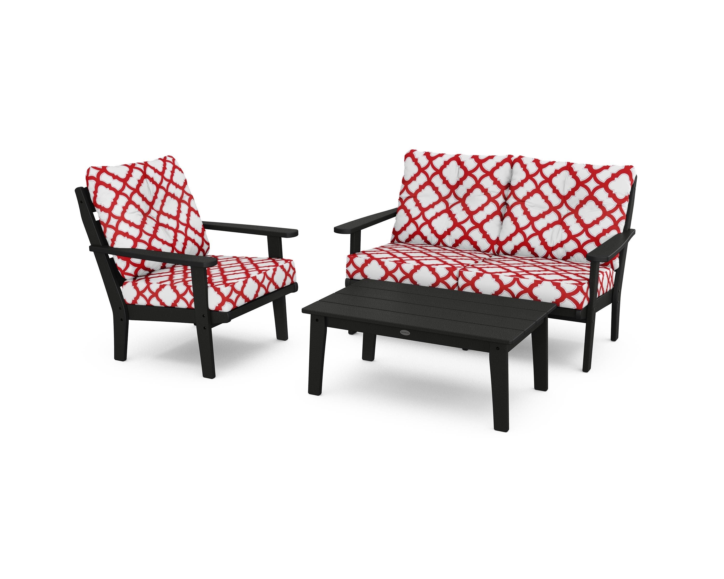 POLYWOOD® Lakeside 3-Piece Deep Seating Set in Black / Trellis Crimson