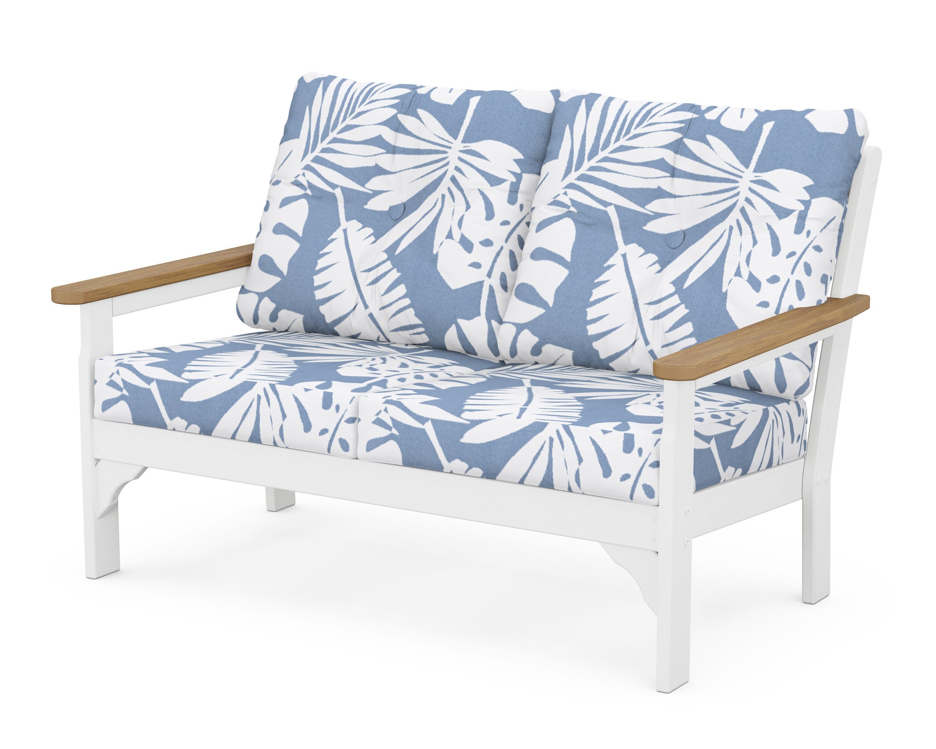 POLYWOOD® Vineyard Deep Seating Loveseat in White / Natural / Leaf Sky Blue