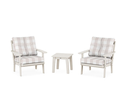 POLYWOOD® Prairie 3-Piece Deep Seating Set in Sand / Buffalo Plaid Dune Burlap