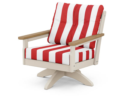 POLYWOOD® Vineyard Deep Seating Swivel Chair in Sand / Natural / Cabana Stripe Crimson