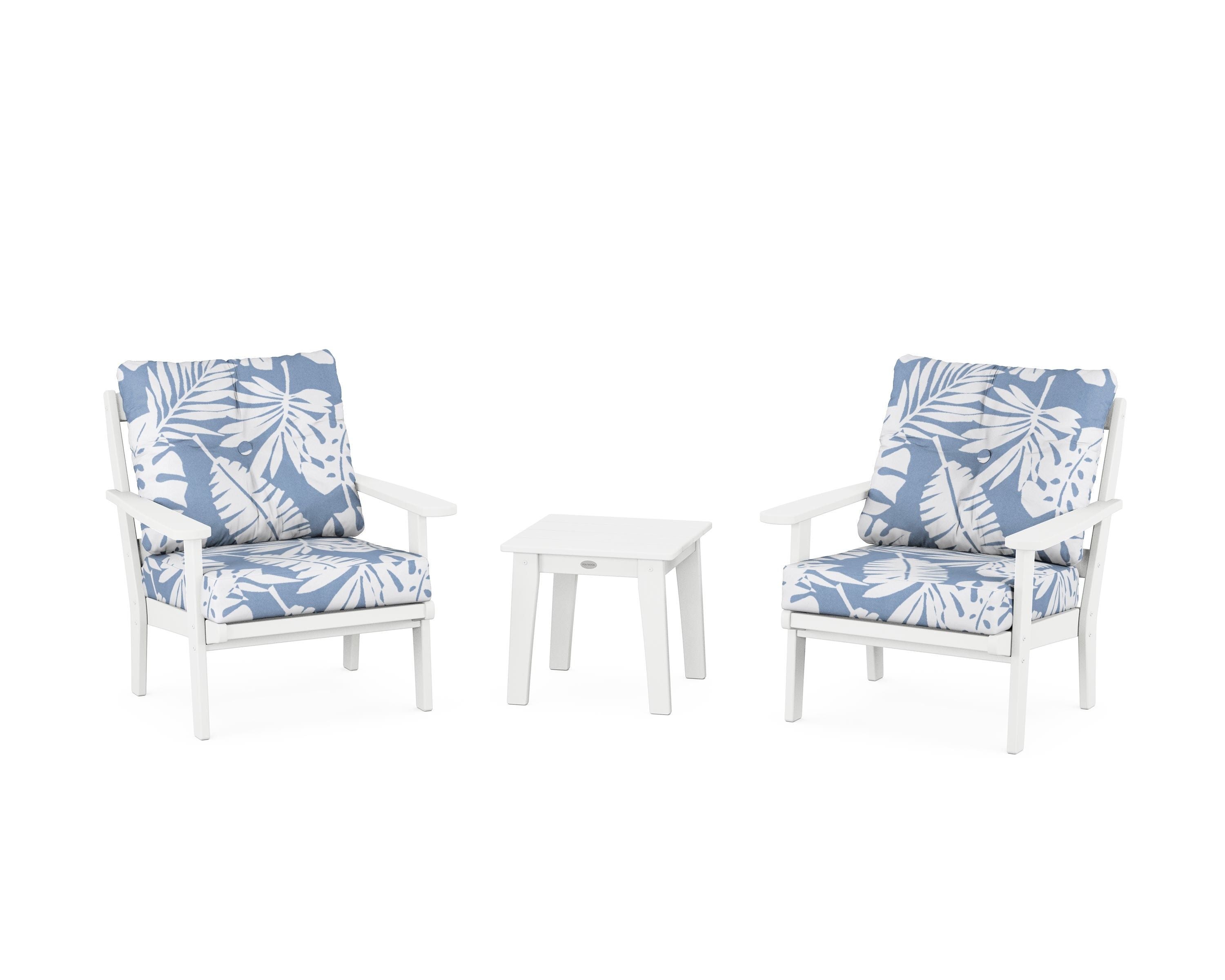 POLYWOOD® Mission 3-Piece Deep Seating Set in White / Leaf Sky Blue