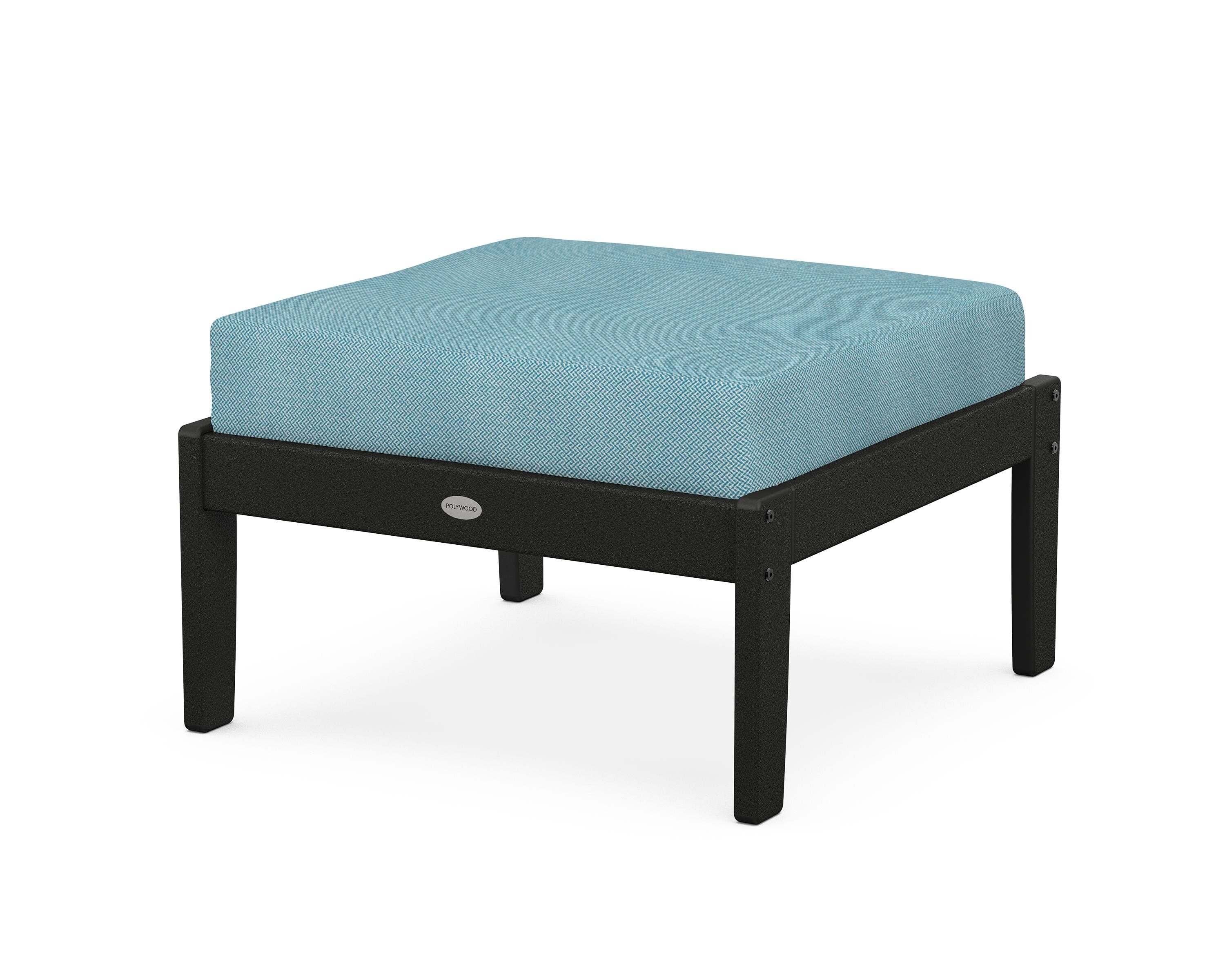 POLYWOOD® Braxton Deep Seating Ottoman in Black / Lattice Sky Blue