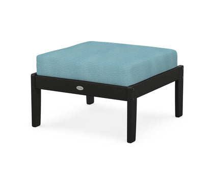 POLYWOOD® Braxton Deep Seating Ottoman in Black / Lattice Sky Blue