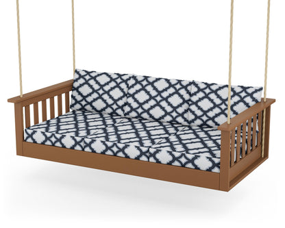POLYWOOD® Vineyard Daybed Swing in Teak / Trellis Marine Indigo