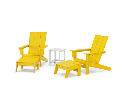 POLYWOOD® 5-Piece Modern Studio Adirondack Set with Ottomans and Side Table in Lemon / White