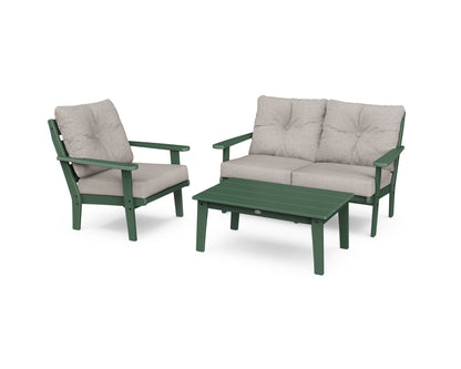 POLYWOOD® Lakeside 3-Piece Deep Seating Set in Green / Weathered Tweed