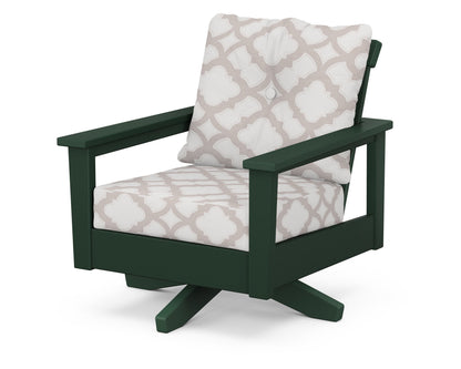 POLYWOOD® Prescott Deep Seating Swivel Chair in Green / Trellis Dune Burlap