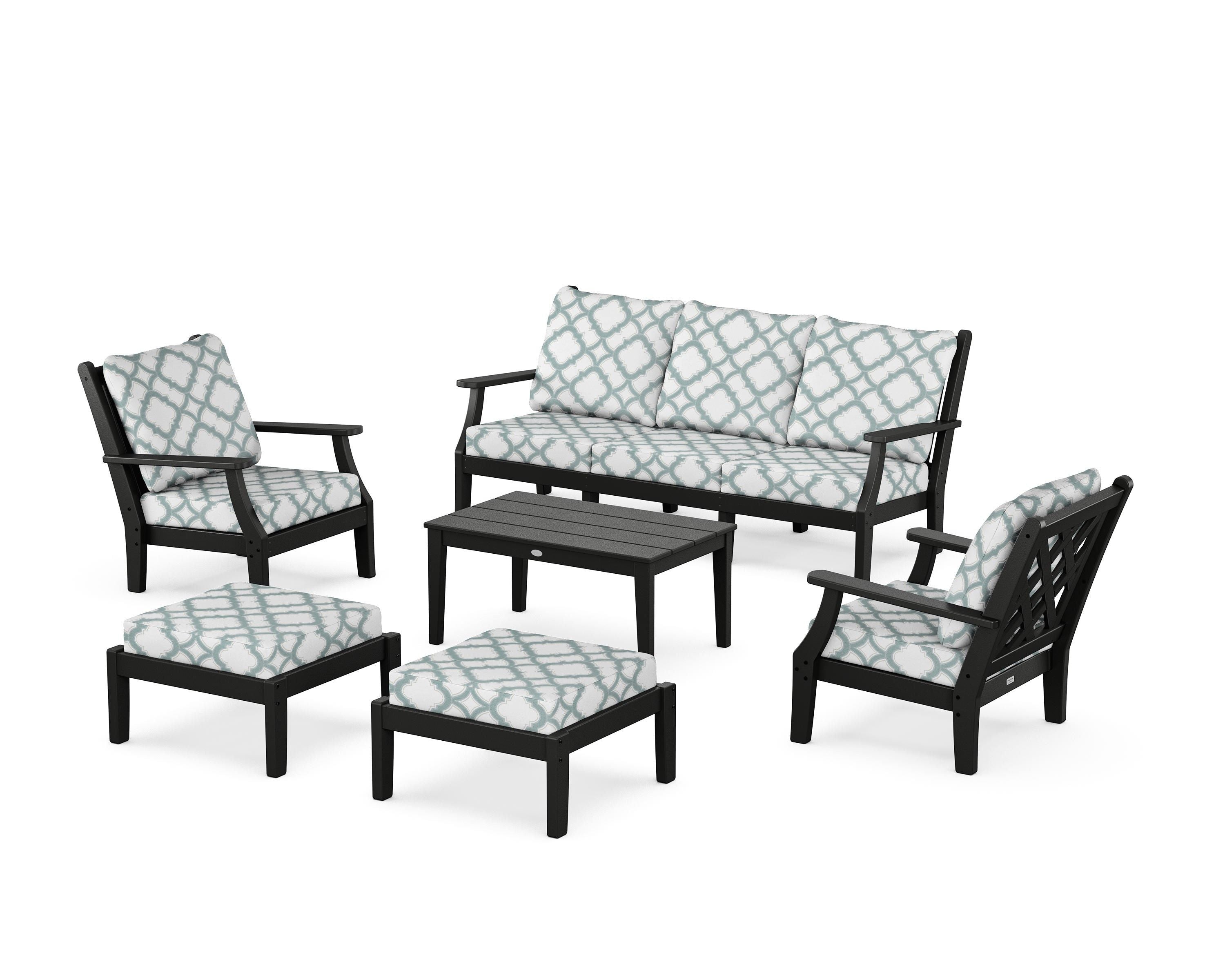 Country Living Wovendale 6-Piece Lounge Sofa Set in Black / Trellis Glacier Spa