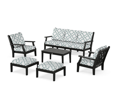 Country Living Wovendale 6-Piece Lounge Sofa Set in Black / Trellis Glacier Spa