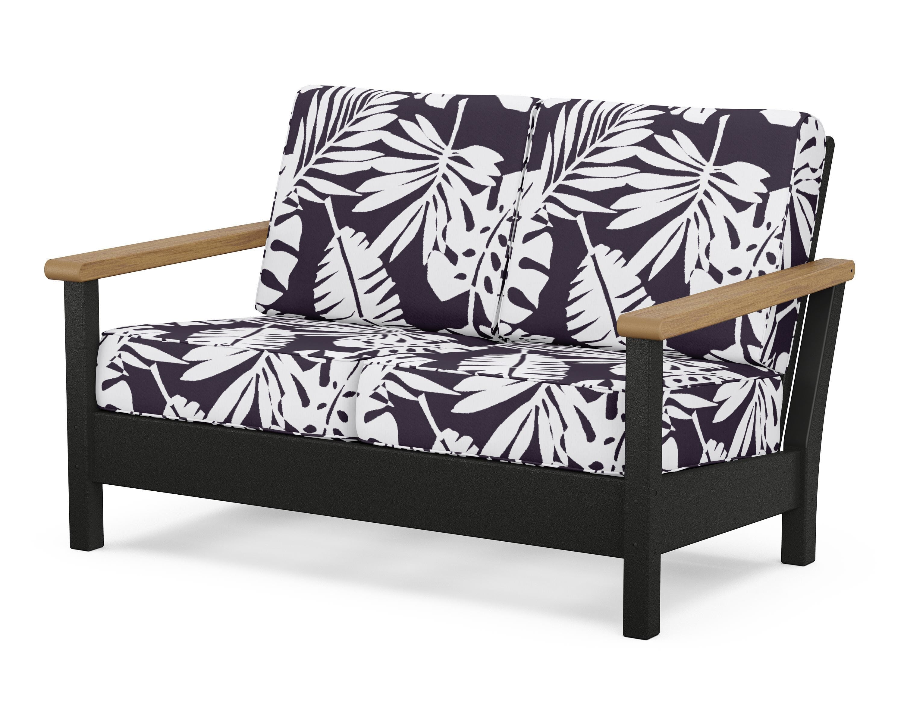 POLYWOOD® Harbour Deep Seating Loveseat in Black / Natural / Leaf Navy