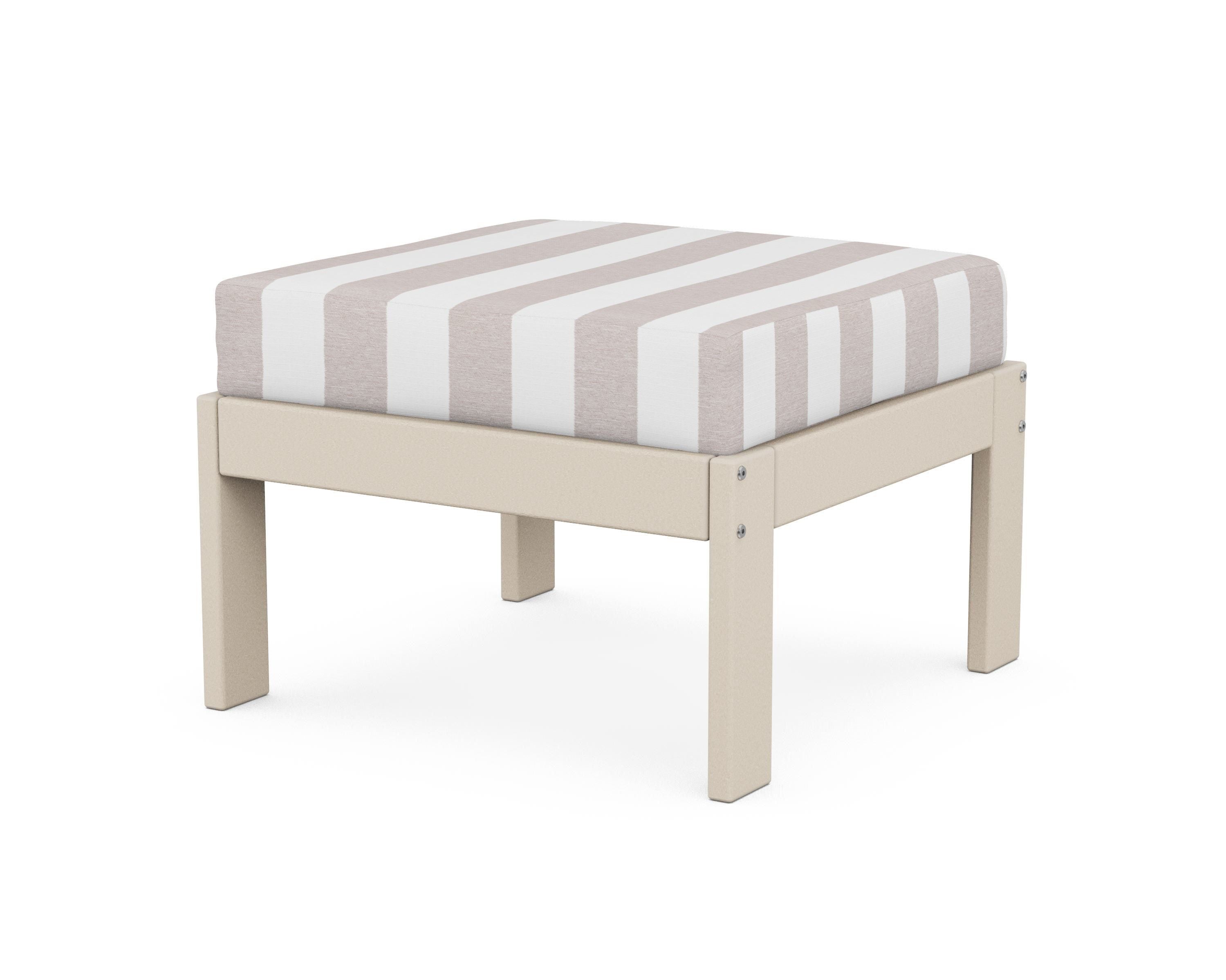 POLYWOOD® Vineyard Modular Ottoman in Sand / Cabana Stripe Dune Burlap
