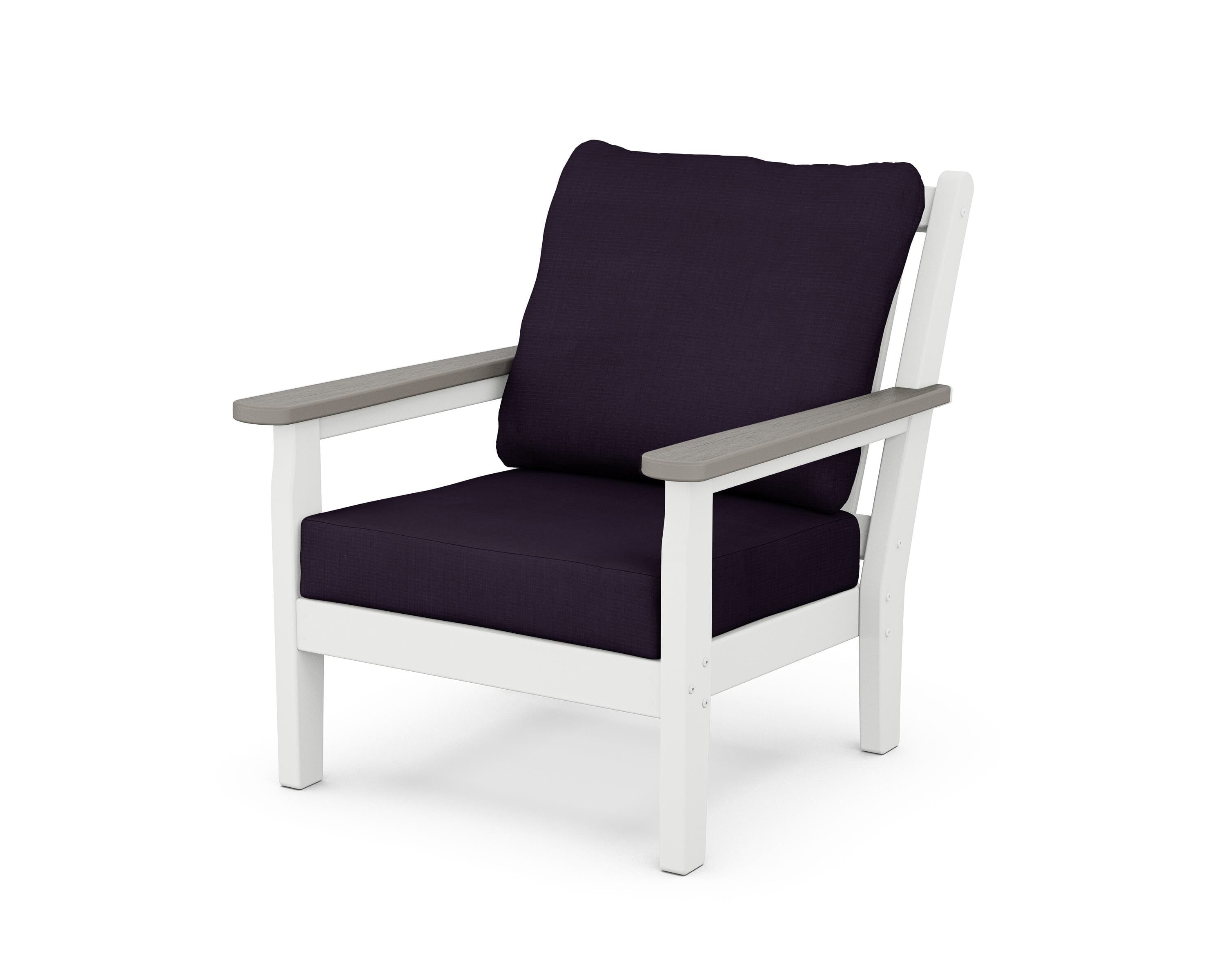 POLYWOOD® Chippendale Deep Seating Chair in White / Driftwood / Navy Linen