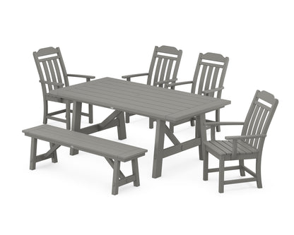 Country Living Cottage 6-Piece Rustic Farmhouse Dining Set with Bench in Slate Grey