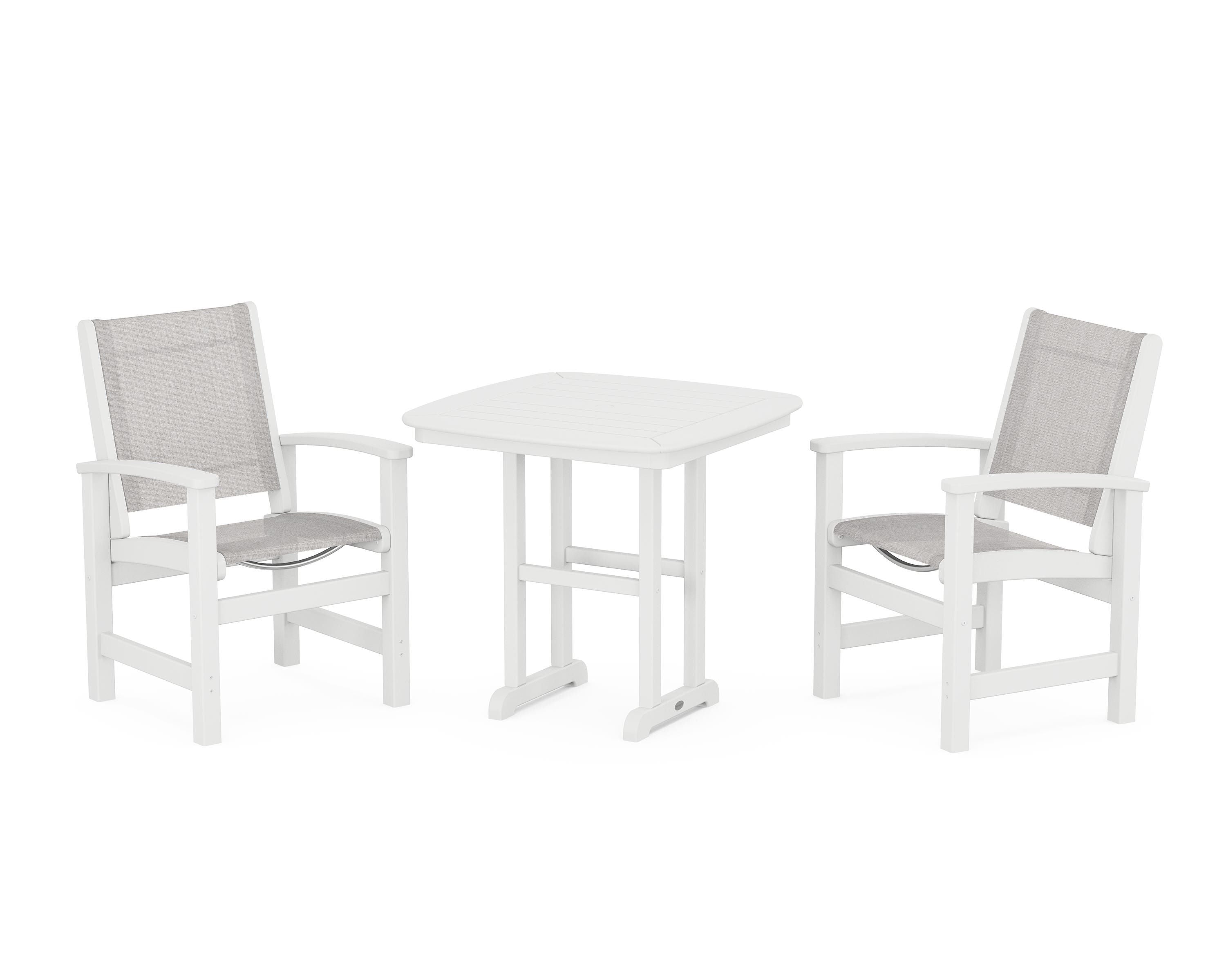 POLYWOOD® Coastal 3-Piece Dining Set in White / Parchment Sling