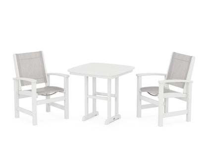 POLYWOOD® Coastal 3-Piece Dining Set in White / Parchment Sling