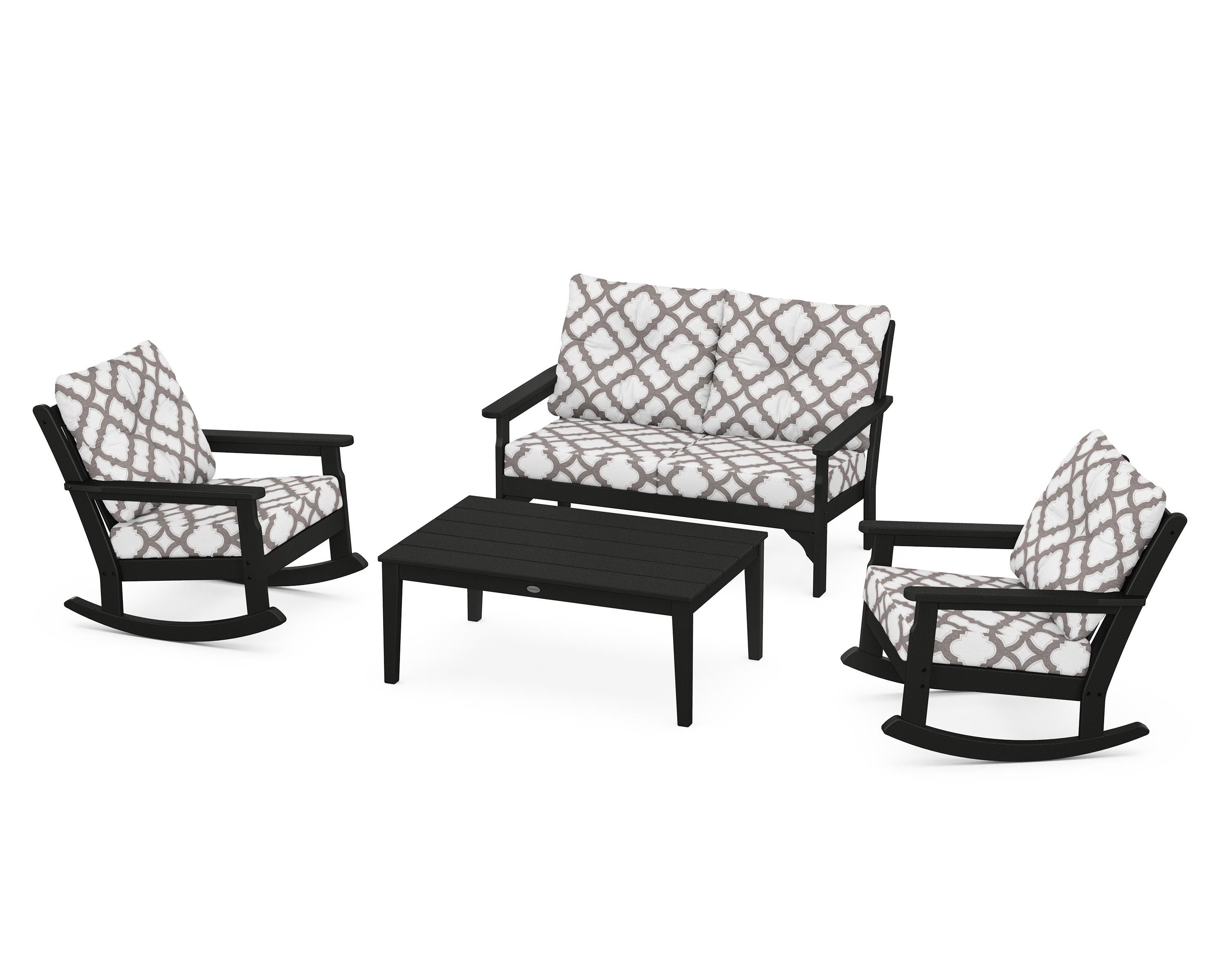 POLYWOOD® Vineyard 4-Piece Deep Seating Rocking Chair Set in Black / Trellis Grey Mist