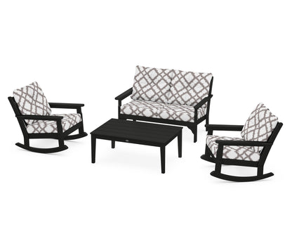 POLYWOOD® Vineyard 4-Piece Deep Seating Rocking Chair Set in Black / Trellis Grey Mist