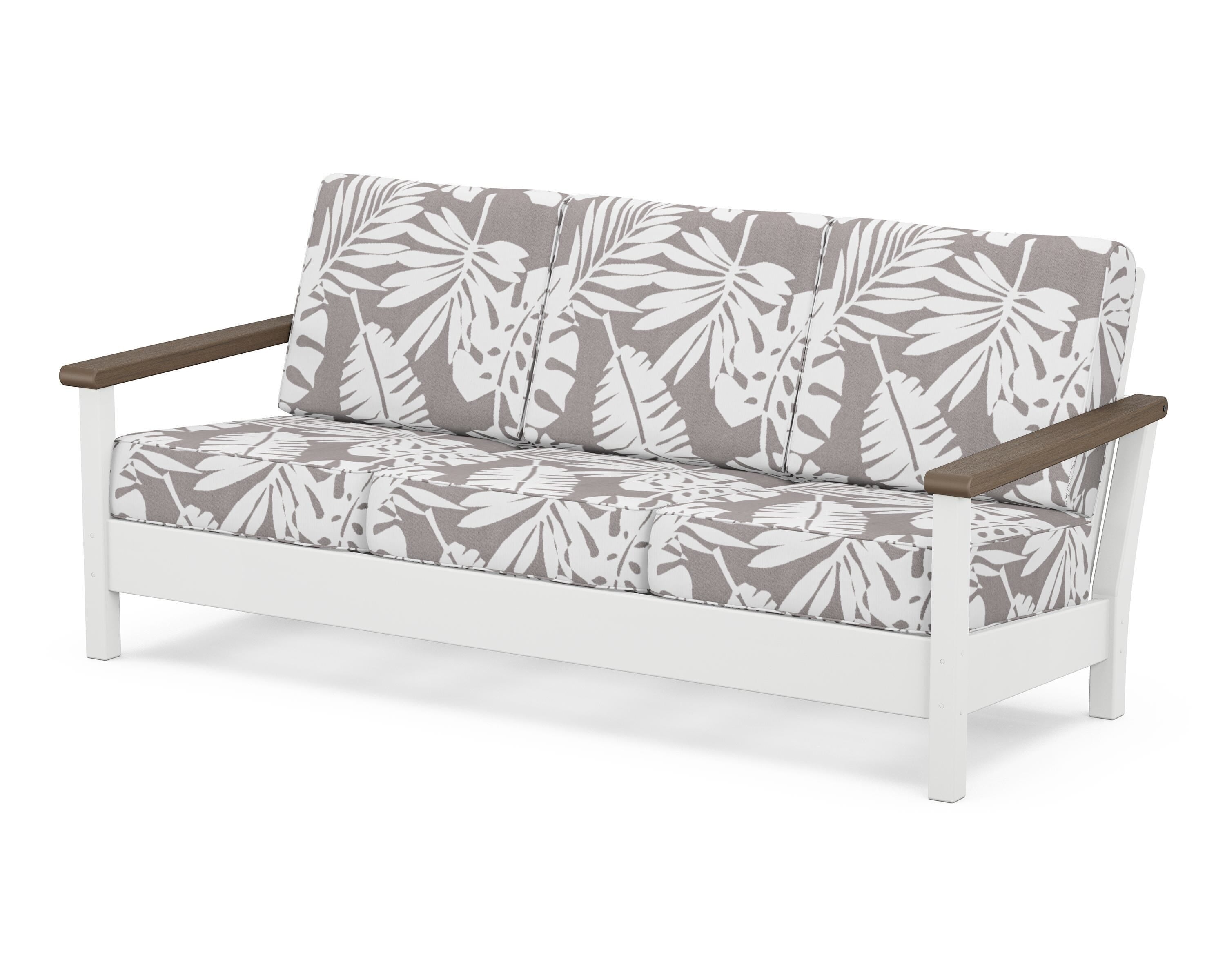 POLYWOOD® Harbour Deep Seating Sofa in White / Kona / Leaf Grey Mist