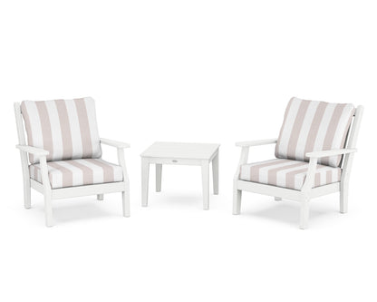 Country Living Wovendale 3-Piece Deep Seating Set in White / Cabana Stripe Dune Burlap