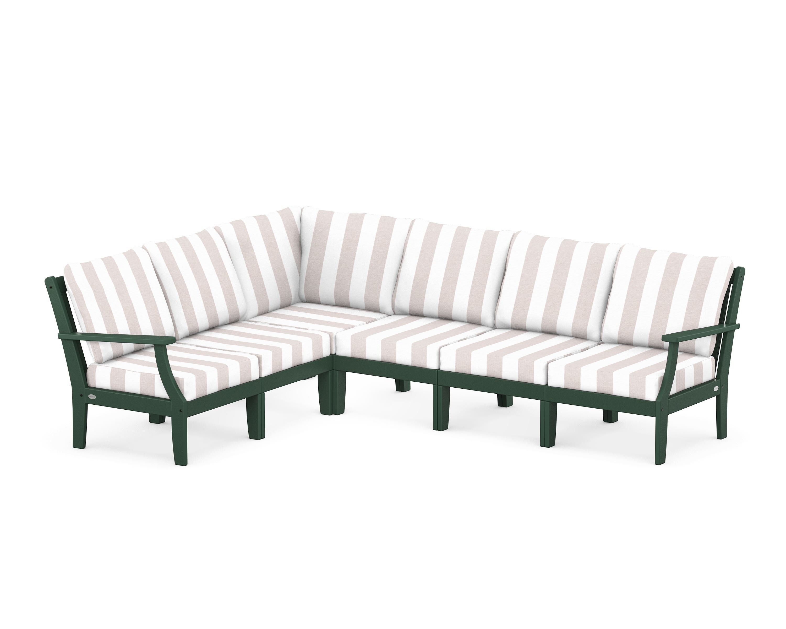 POLYWOOD® Braxton Modular 6-Piece Deep Seating Set in Green / Cabana Stripe Dune Burlap