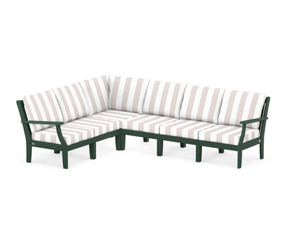 POLYWOOD® Braxton Modular 6-Piece Deep Seating Set in Green / Cabana Stripe Dune Burlap