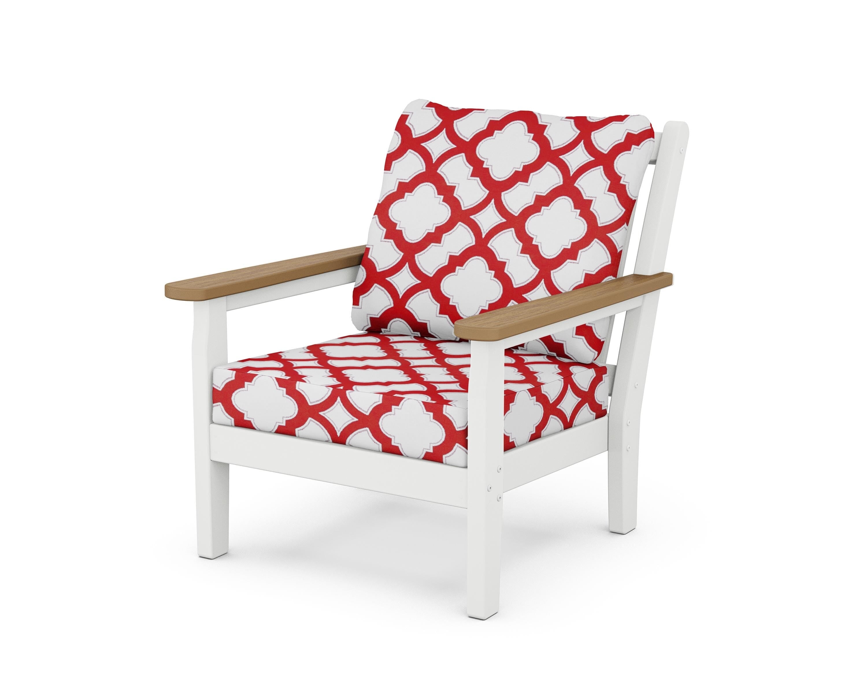 POLYWOOD® Chippendale Deep Seating Chair in White / Natural / Trellis Crimson