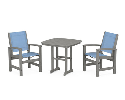 POLYWOOD® Coastal 3-Piece Dining Set in Slate Grey / Poolside Sling