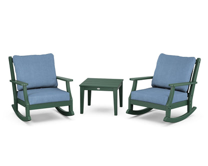 Country Living Wovendale 3-Piece Deep Seating Rocker Set in Green / Sky Blue