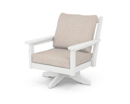 POLYWOOD® Chippendale Deep Seating Swivel Chair in White / Blend Linen