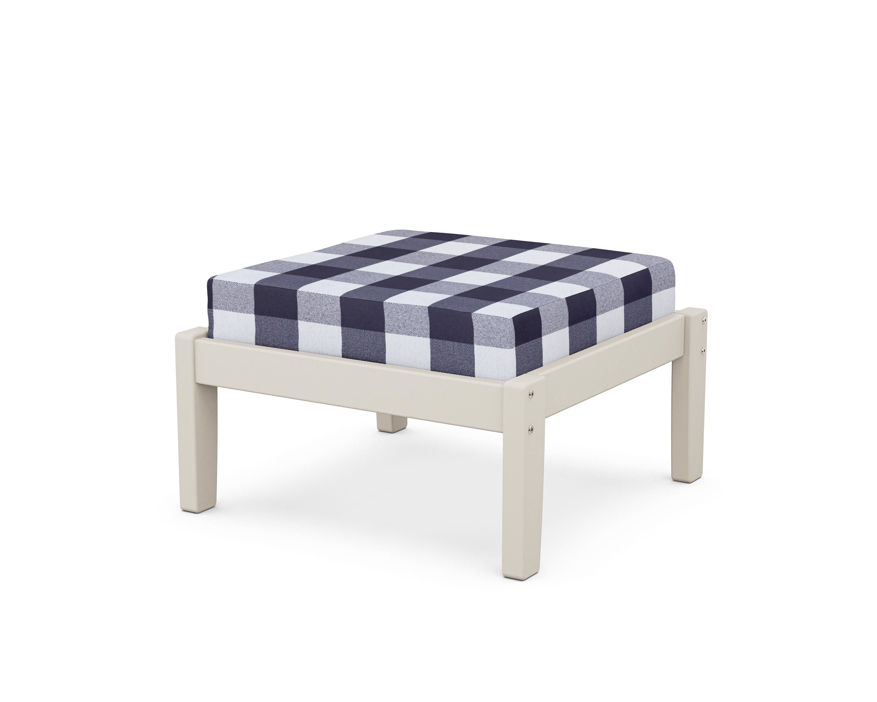 Unbranded Deep Seating Ottoman in Sand / Buffalo Plaid Navy
