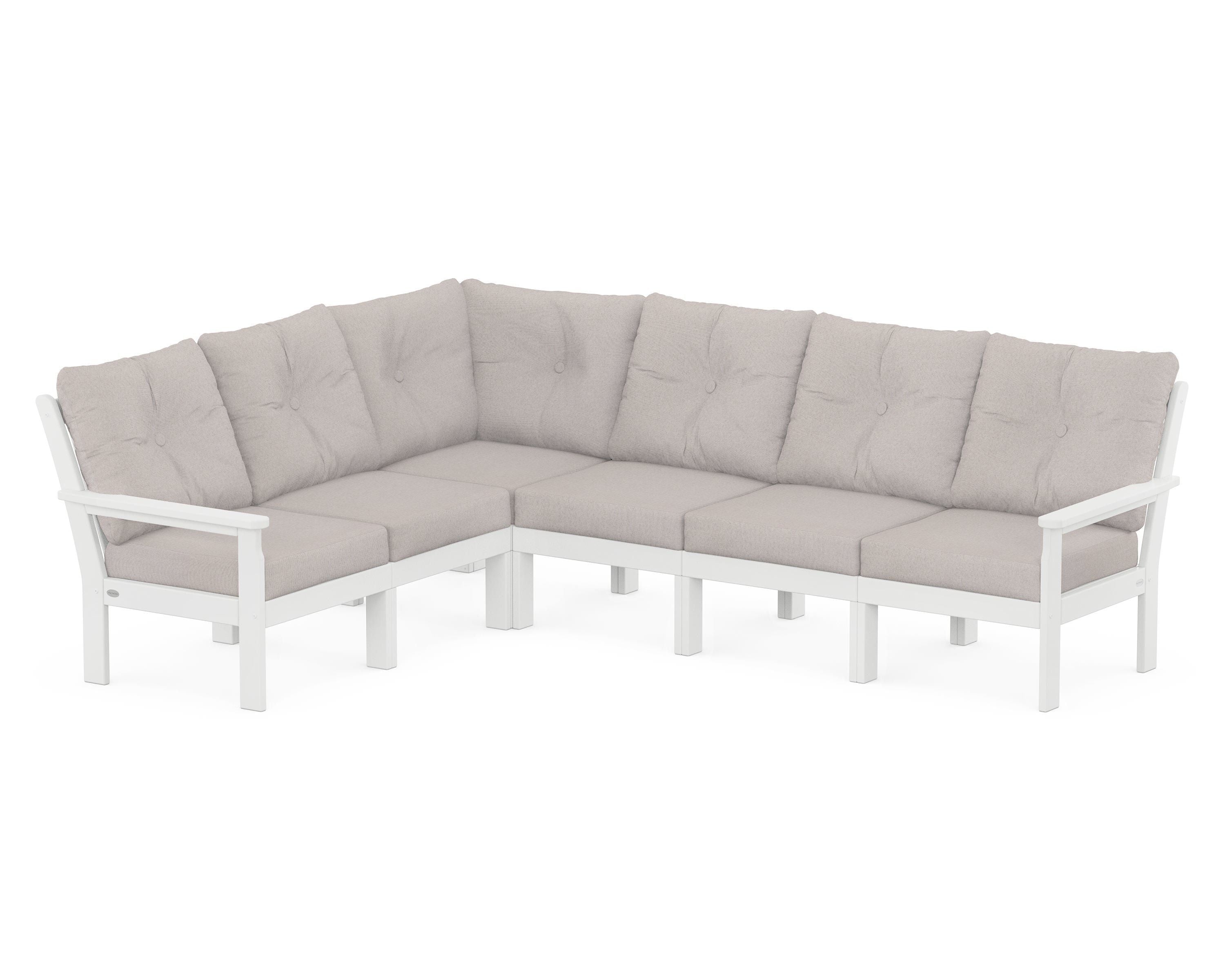 POLYWOOD® Vineyard 6-Piece Sectional in White / Dune Burlap